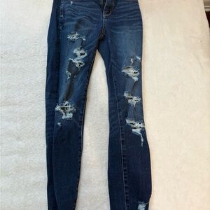 Aeropostale Dark Blue Distressed Skinny Jeans
